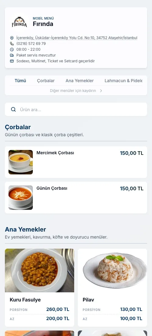 Fırında dijital menüsü